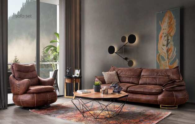 Luxury US Western Sofa Set Couch Loft Furniture 3+1 Seater Sofa Armchair 2-piece New