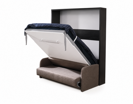 Wardrobe bed with sofa cushions, wall cabinets, folding sleep bed furniture + new couch