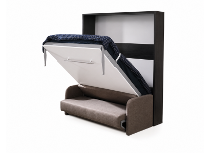 Wardrobe bed with sofa cushions, wall cabinets, folding sleep bed furniture + new couch