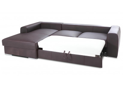 Modern corner sofa with leather finish and bed function