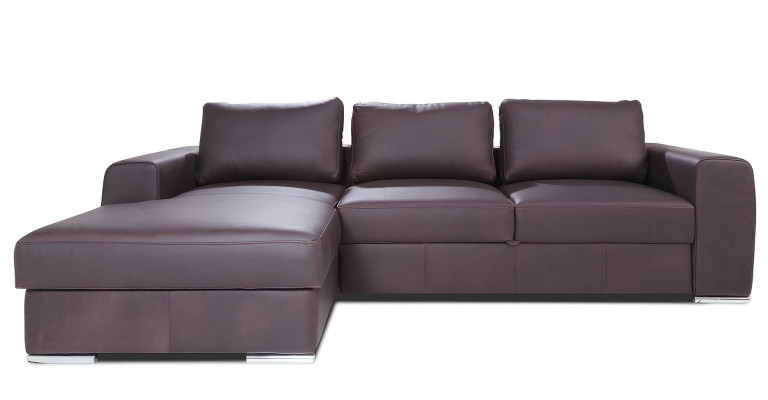 Modern corner sofa with leather finish and bed function
