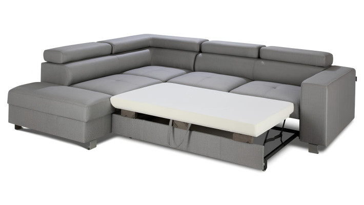 Gray corner sofa with bed function, modern L-shape