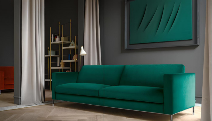 Green textile sofa for two people