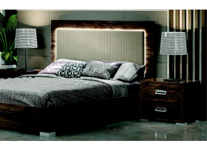 Modern bedding set with bed, nightstand, chest of drawers, and mirror - 6 pieces