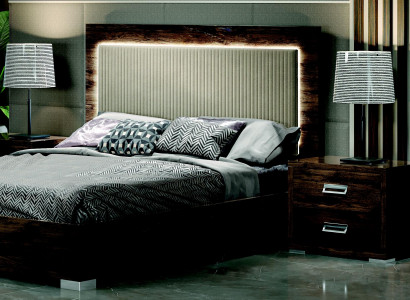 Modern bedding set with bed, nightstand, chest of drawers, and mirror - 6 pieces