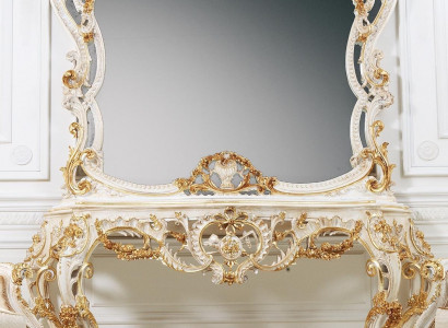 Classic mirrored console vanity table white wooden furniture for bedroom 2-piece