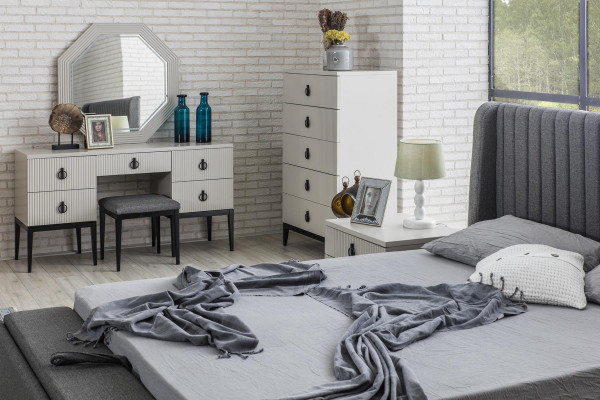Gray bed + 2x nightstand 3-piece set new