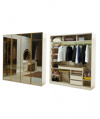 Luxury bedroom complete bed nightstand dresser mirror wardrobe 7-piece furniture