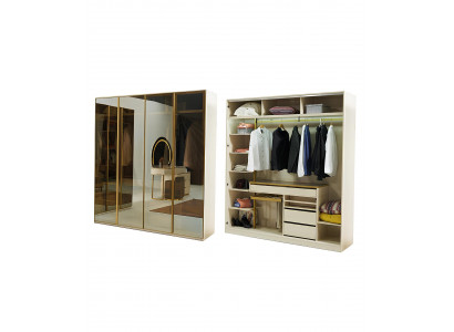 Luxury bedroom complete bed nightstand dresser mirror wardrobe 7-piece furniture