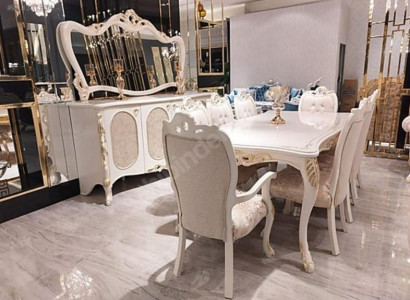 Dining table 8 x chair side cabinet mirror cabinet set 10 pieces.