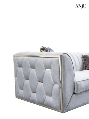 Modern white sofa with coffee table, upholstered sofa for living room, textile sofas