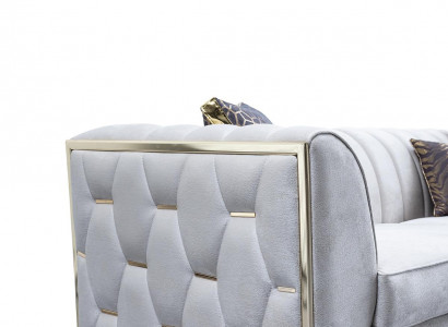 Modern white sofa with coffee table, upholstered sofa for living room, textile sofas