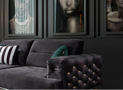 Black 3-seater sofa of modern design for the living room