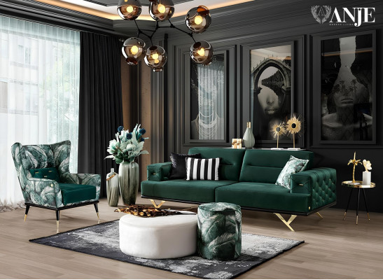 Green sofa for three people