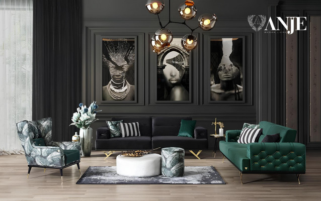 Complete sofa for three people in green stainless steel