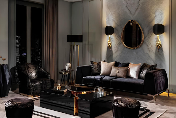 Elegant black metal chair for living room decoration