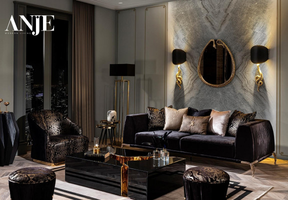 Modern luxury black coffee table in three parts