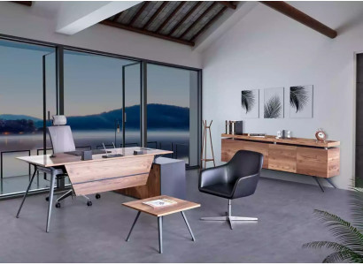 Corner wooden office desk