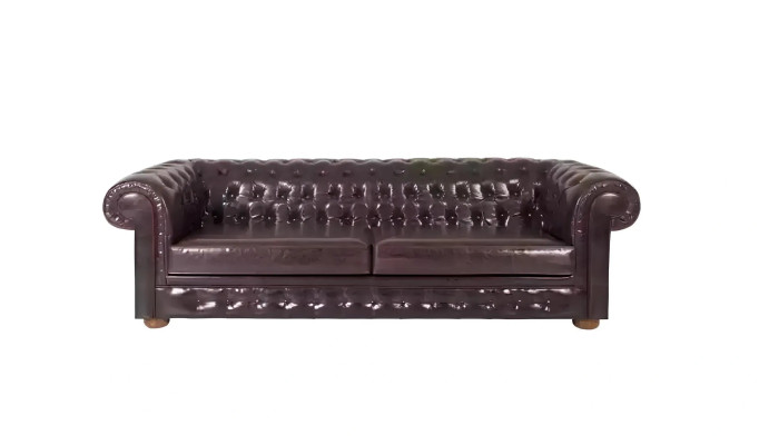 Elegant Chesterfield sofa made of natural wood for three people