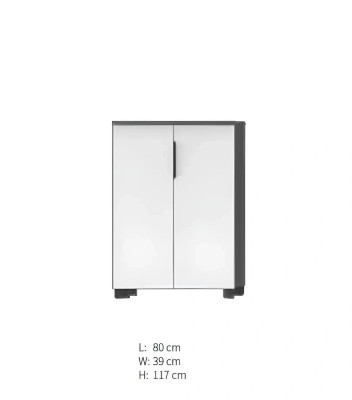 Modern white desk with shelves