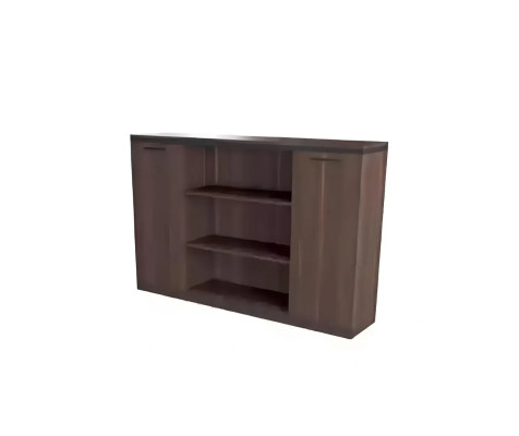 Modern office desk with board, shelves, and nightstand