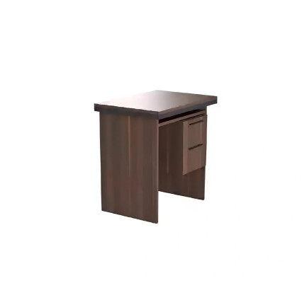 Modern office desk with board, shelves, and nightstand