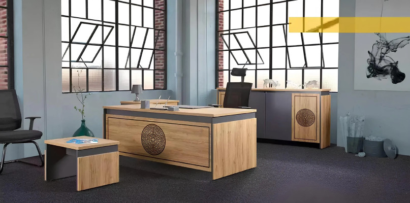 Dark brown solid wood table with drawer