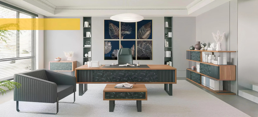 Set of modern office furniture and cabinets