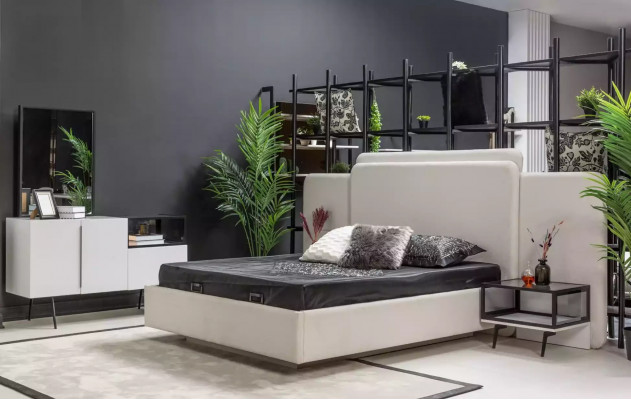 Luxury bedroom bed design furniture white double bed wooden new