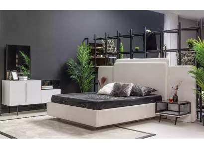 Luxury bedroom bed design furniture white double bed wooden new