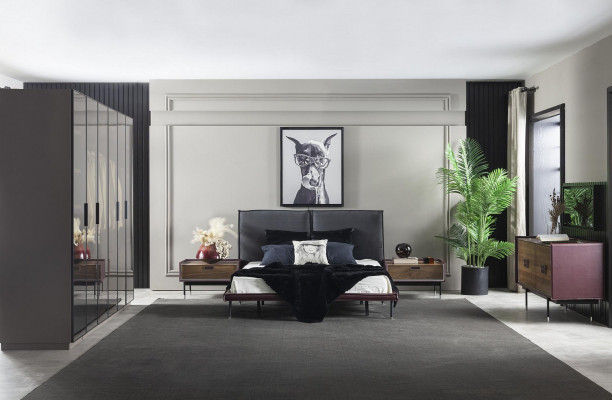 Loft complete bedroom set with bed, wardrobe, nightstand, and chest of drawers with 5 drawers