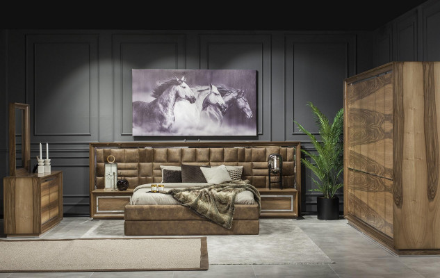 Ideal decor for the bedroom with wardrobe, nightstand, and bed in 5 parts.