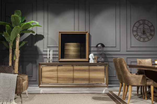 Luxury wall mirror with modern brown frame