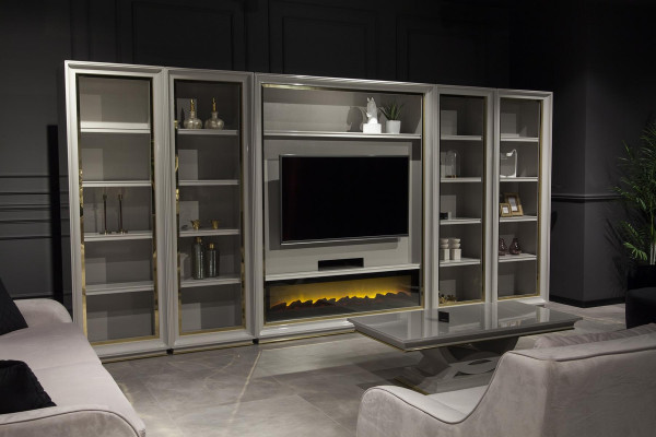 XXL wall shelf for living room in fireplace shape