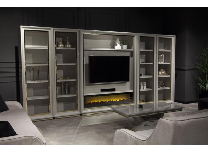 XXL wall shelf for living room in fireplace shape