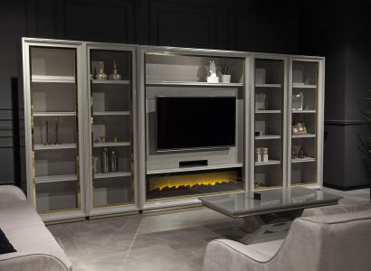 XXL wall shelf for living room in fireplace shape