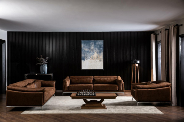 Soft sofa for 3 people in brown velvet