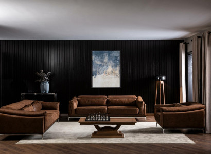 Soft sofa for 3 people in brown velvet