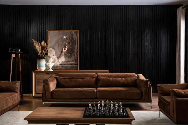 Soft sofa for 3 people in brown velvet