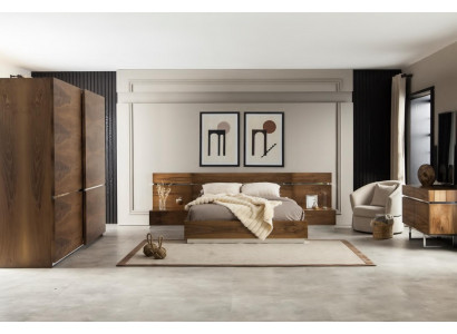 Ideal furniture set for the bedroom, which includes a wardrobe, nightstand, and bed in 4 parts