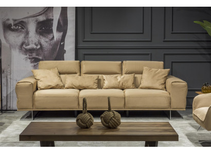 Beige bench for three people with cushions