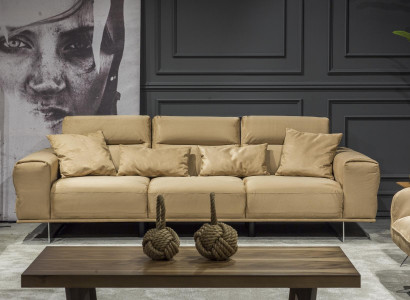 Beige bench for three people with cushions