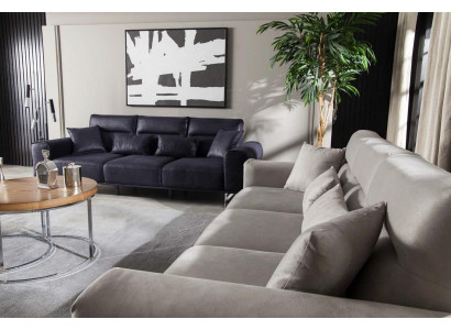 Black, soft and luxurious sofa for three people