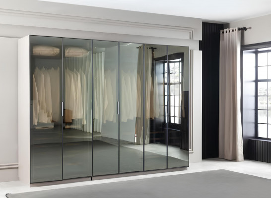 Wardrobe with storage space and glass doors