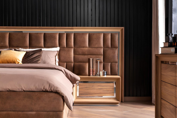 Ideal furniture set for the bedroom, which includes a wardrobe, nightstand, and bed in 5 parts.