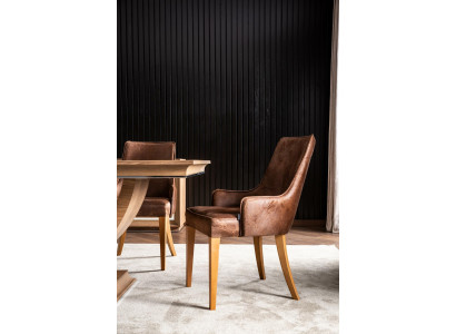 Elegant table in loft style - kitchen table made of black leather