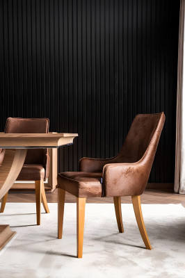 Brown wooden dining table with 4 chairs