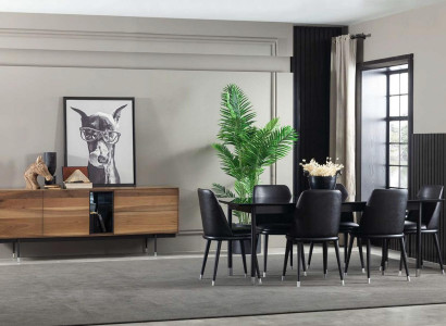 Set of modern kitchen furniture with modern and comfortable chairs