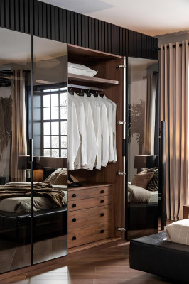 Brown glass wardrobe with glass doors