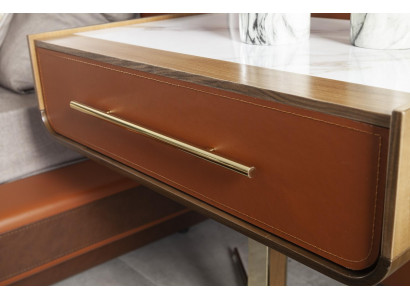 Set of orange bed with 2 mobile nightstands, 3 slanted